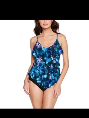 NWT Magicsuit Women's Peace Out Rita Tired Ruffle Swim Tankini Top Size 12